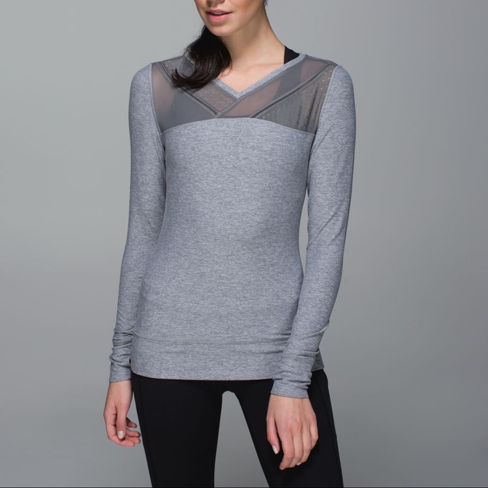 lululemon athletica Gray Long Sleeve Mesh Yoke Top